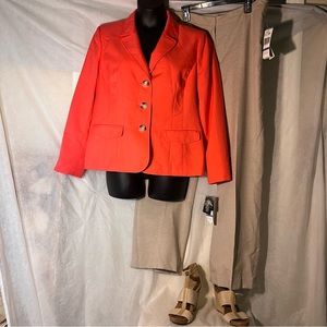 Le Suit coral and khaki 2 piece suit, size 18, NWT